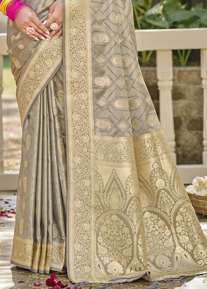 Grey Satin Silk Saree With Blouse Piece Many Kinds Of Online