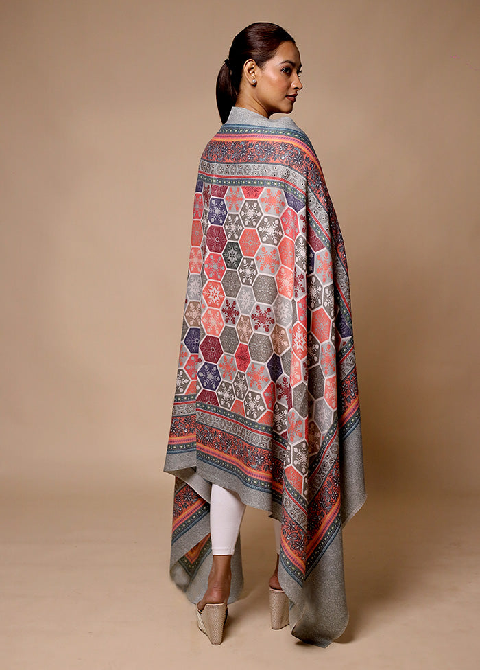 Grey Butta Work With Zari Woven Border Shawl Discount Cheap