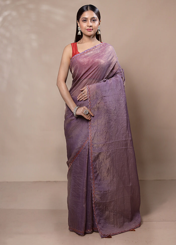 Purple Crushed Tissue Silk Saree With Blouse Piece Outlet 2025 New