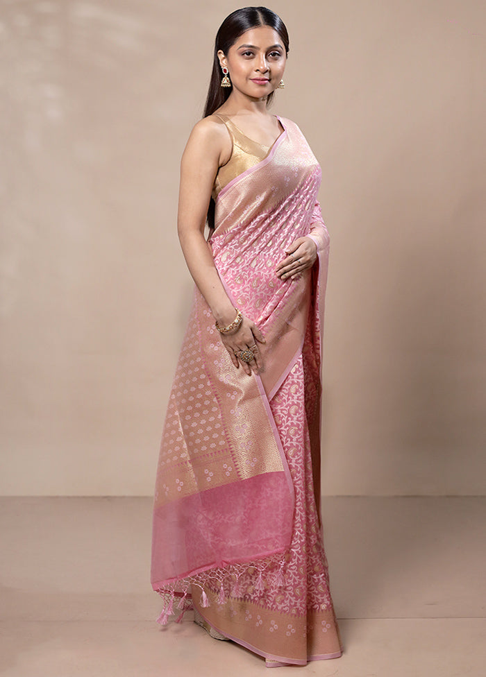 Pink Kora Silk Saree With Blouse Piece The Cheapest