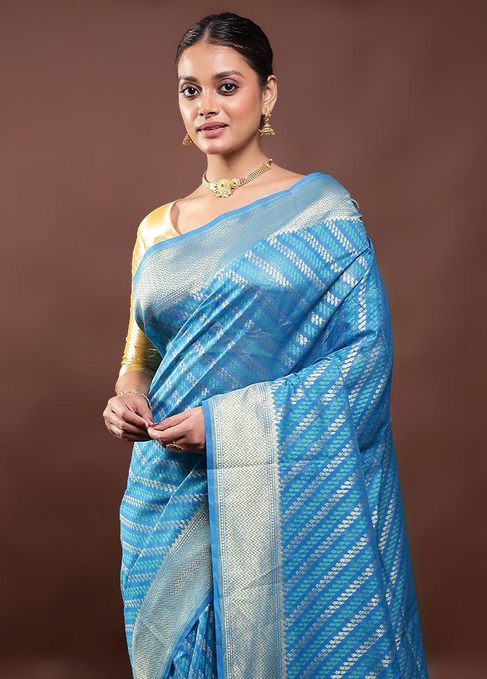 Blue Kora Silk Saree With Blouse Piece Clearance Largest Supplier