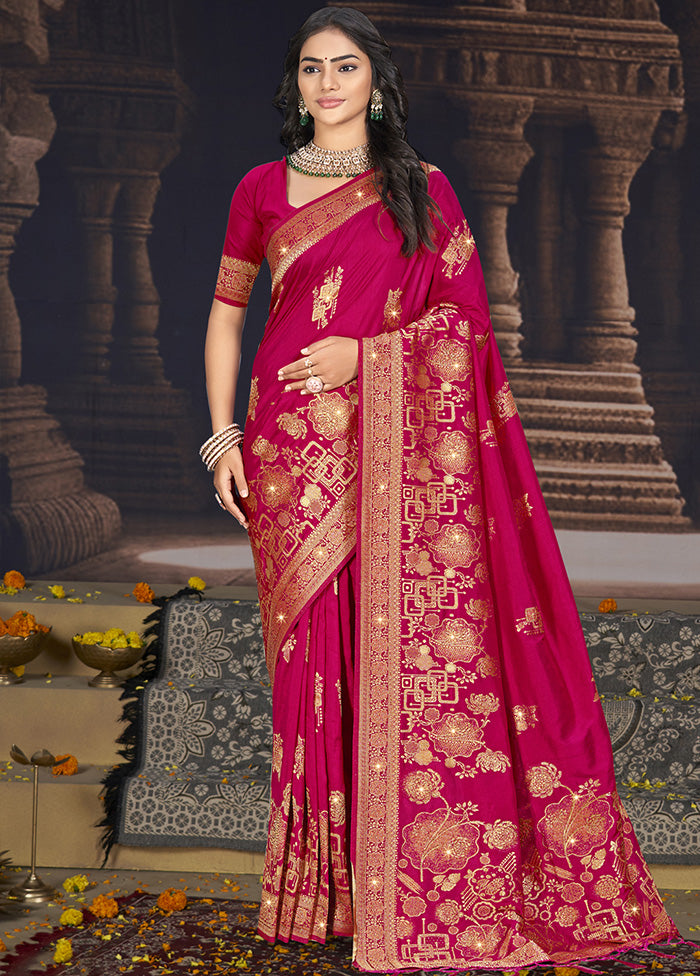 Magenta Spun Silk Saree With Blouse Piece Discount Online Online