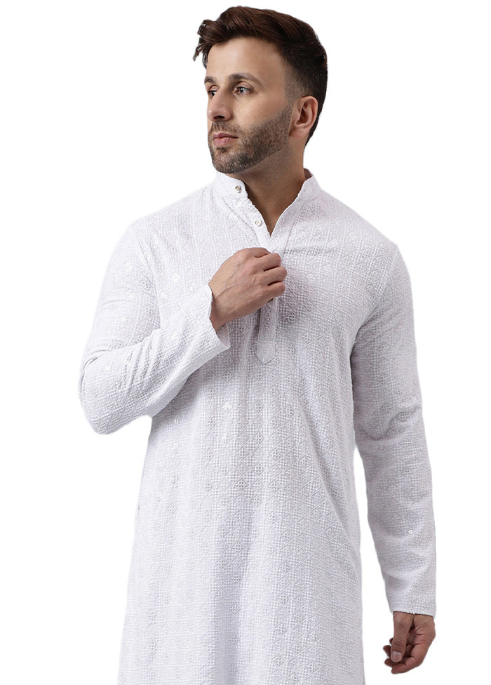 White Silk Embroidered Kurta Store Cheap Online