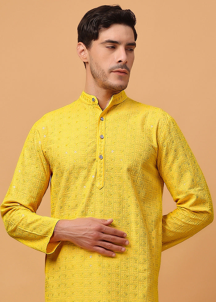 Yellow Viscose Embroidered Kurta Cheap Sale Outlet Locations