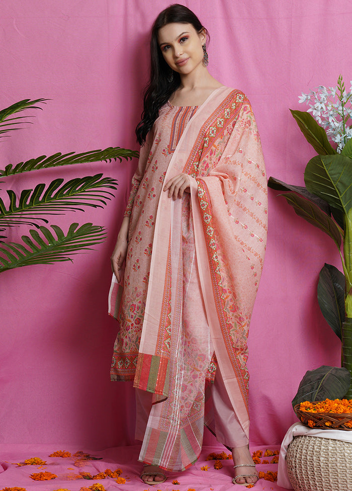 3 Pc Peach Unstitched Silk Suit Set Clearance In China