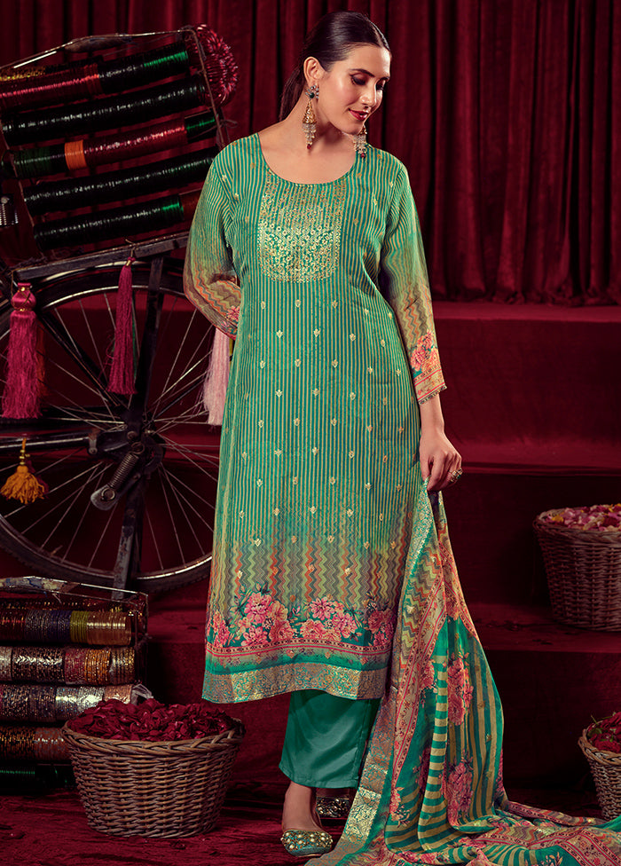 3 Pc Green Unstitched Net Suit Set Cheap Free Shipping