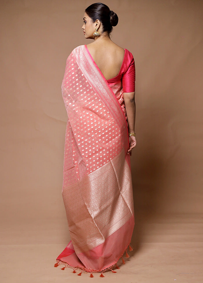 Pink Kora Silk Saree With Blouse Piece Amazing Pice