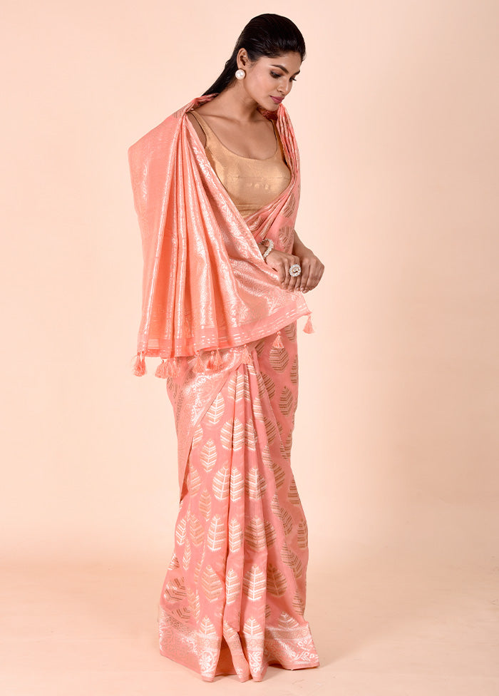 Peach Kora Silk Saree With Blouse Piece Clearance Exclusive