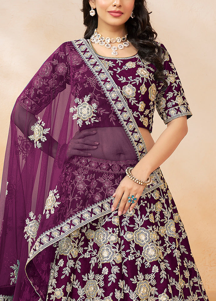 3 Pc Purple Silk Semi Stitched Lehenga Set Sale Choice