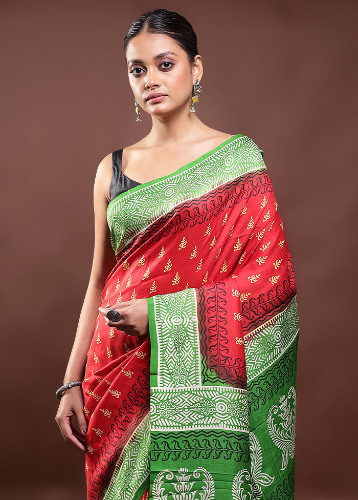 Red Printed Pure Silk Saree Without Blouse Piece Buy Cheap Sast