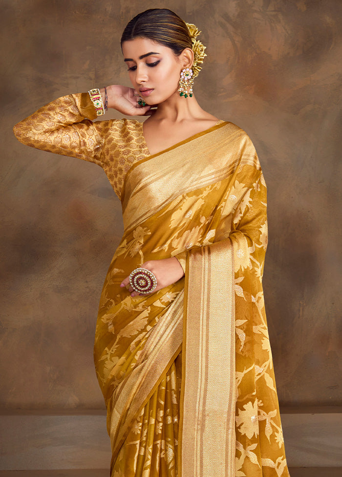 Gold Spun Silk Saree With Blouse Piece Buy Cheap Popular