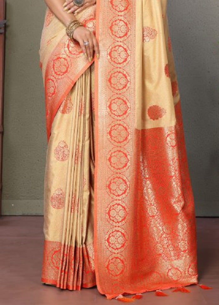 Cream Spun Silk Saree With Blouse Piece Free Shipping Exclusive