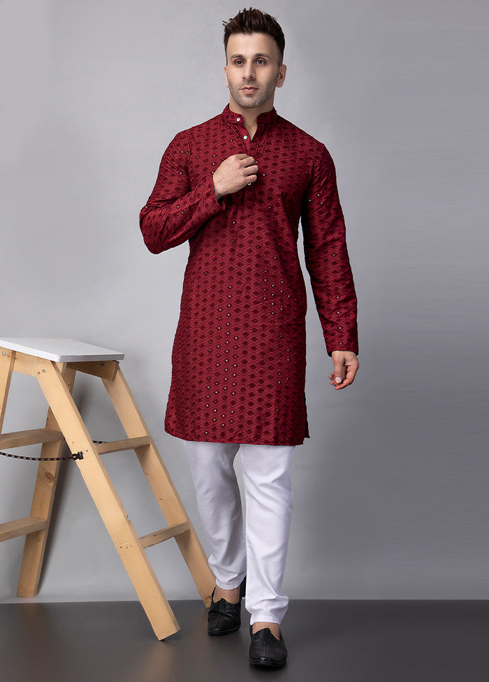 2 Pc Maroon Viscose Kurta Pajama Set Buy Cheap Low Cost