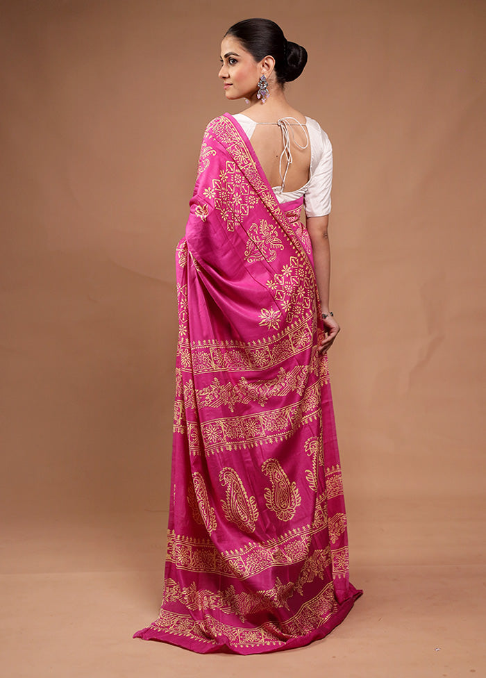 Pink Printed Silk Saree Without Blouse Piece Cheap Pick A Best