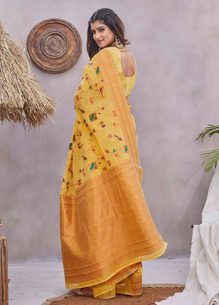 Yellow Linen Silk Saree With Blouse Piece Discount Nicekicks