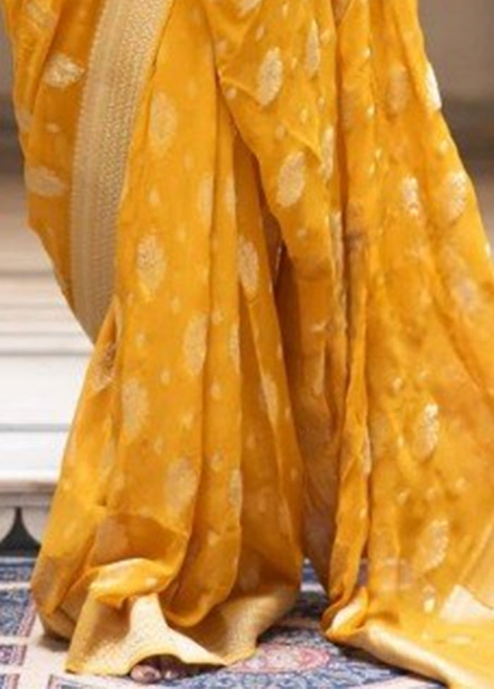 Yellow Banarasi Silk Saree With Blouse Piece Cheap Sale Pay With Paypal