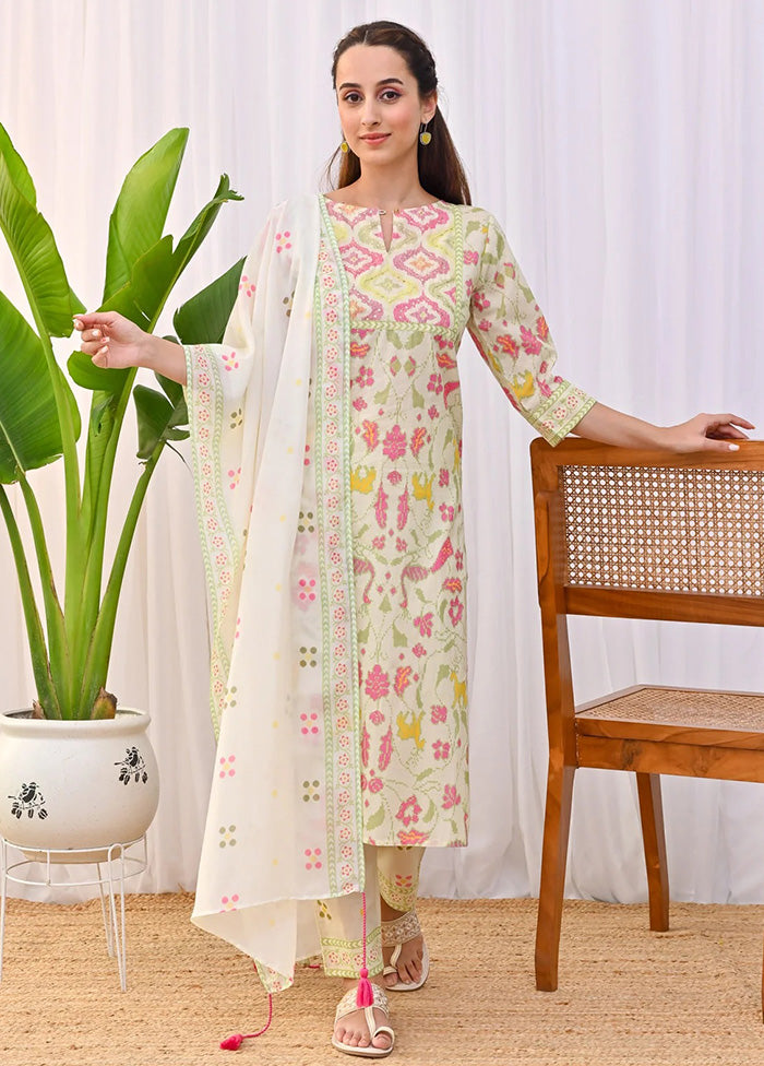 3 Pc Cream Readymade Rayon Dupatta Suit Set Genuine Cheap Online