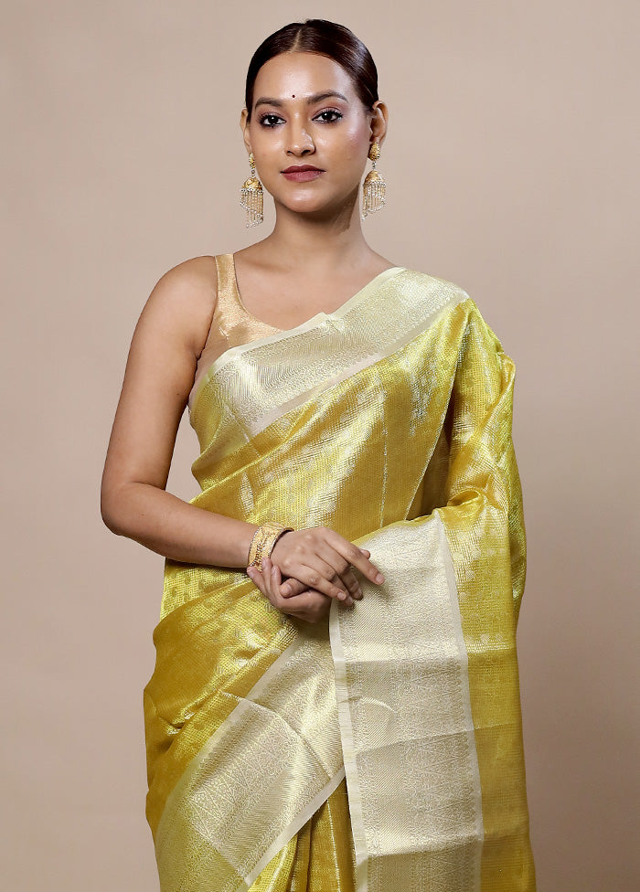 Yellow Tissue Silk Saree With Blouse Piece Cheap Get To Buy