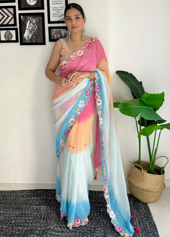 Multicolor Georgette Saree With Blouse Piece Online Cheap Pice