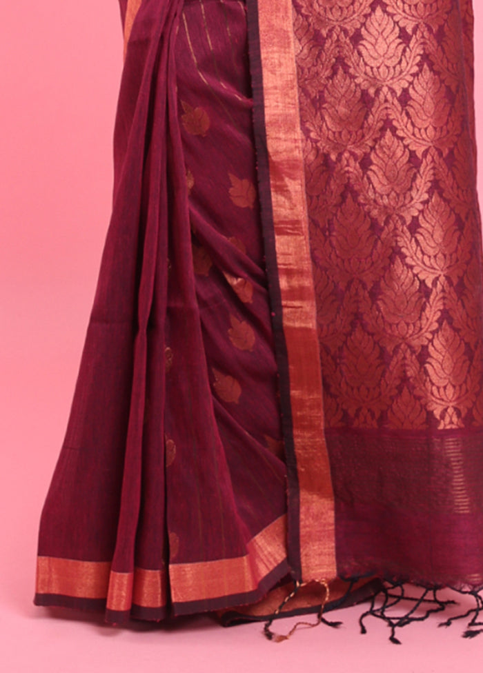 Magenta Linen Silk Saree With Blouse Piece Buy Cheap Best Sale