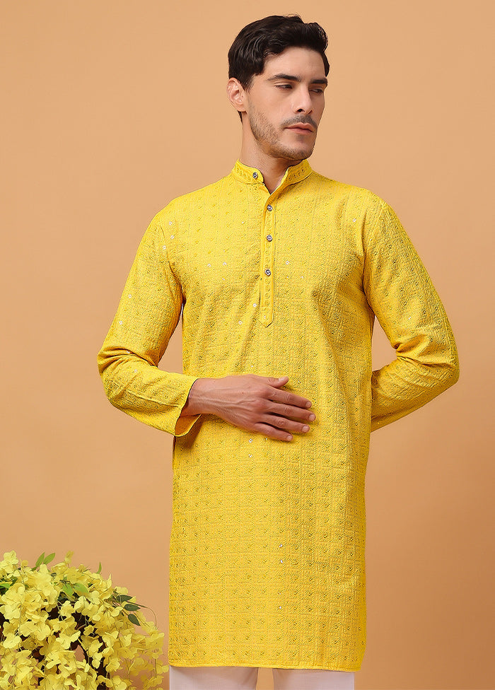 Yellow Viscose Embroidered Kurta Cheap Sale Outlet Locations