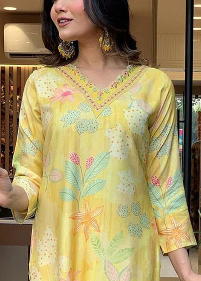 3 Pc Yellow Readymade Viscose Suit Set Lowest Pice