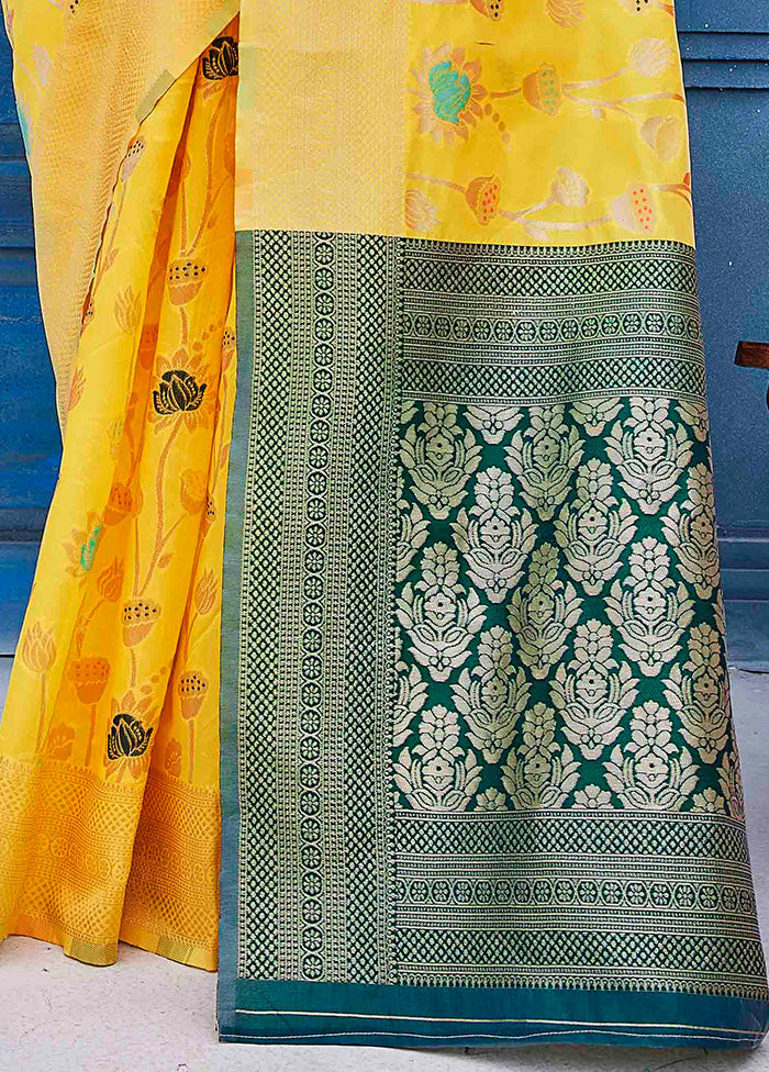 Yellow Banarasi Silk Saree With Blouse Piece Free Shipping Shop