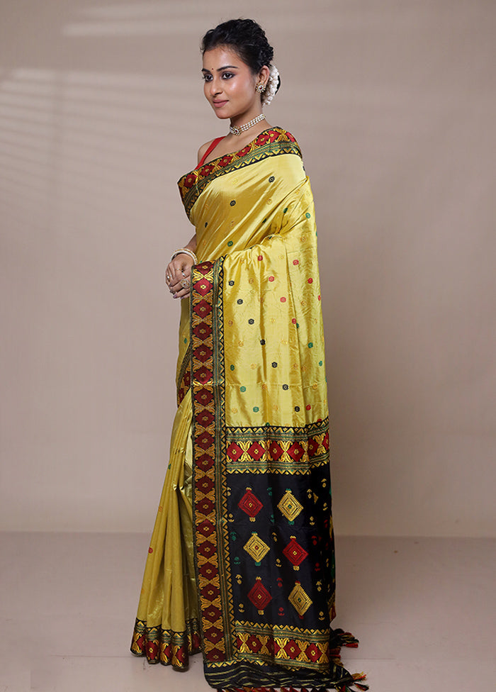 Yellow Handloom Assam Pure Silk Saree With Blouse Piece Clearance Fashionable