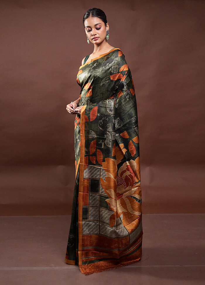 Green Printed Pure Silk Saree Without Blouse Piece Buy Cheap Cost