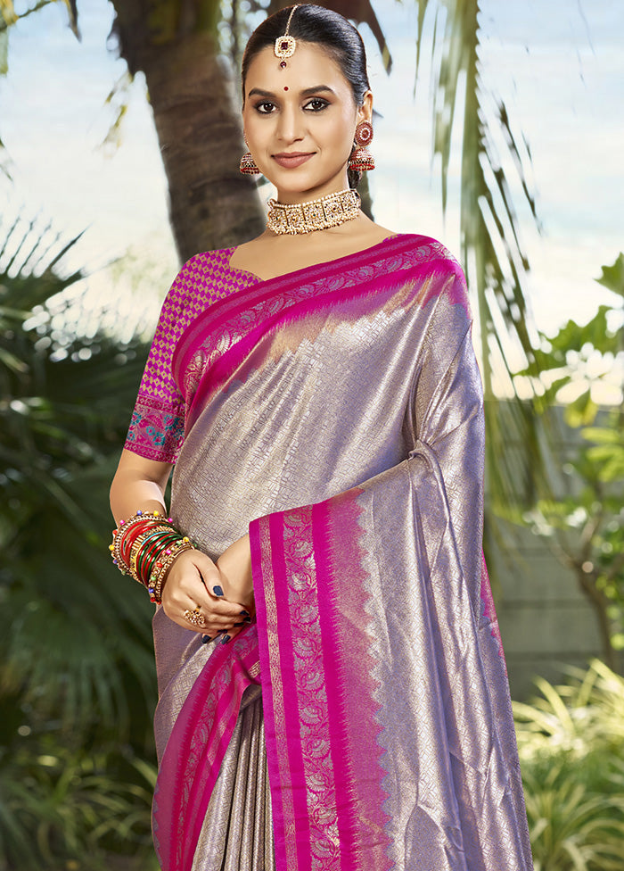 Purple Spun Silk Saree With Blouse Piece Discount Shop Offer