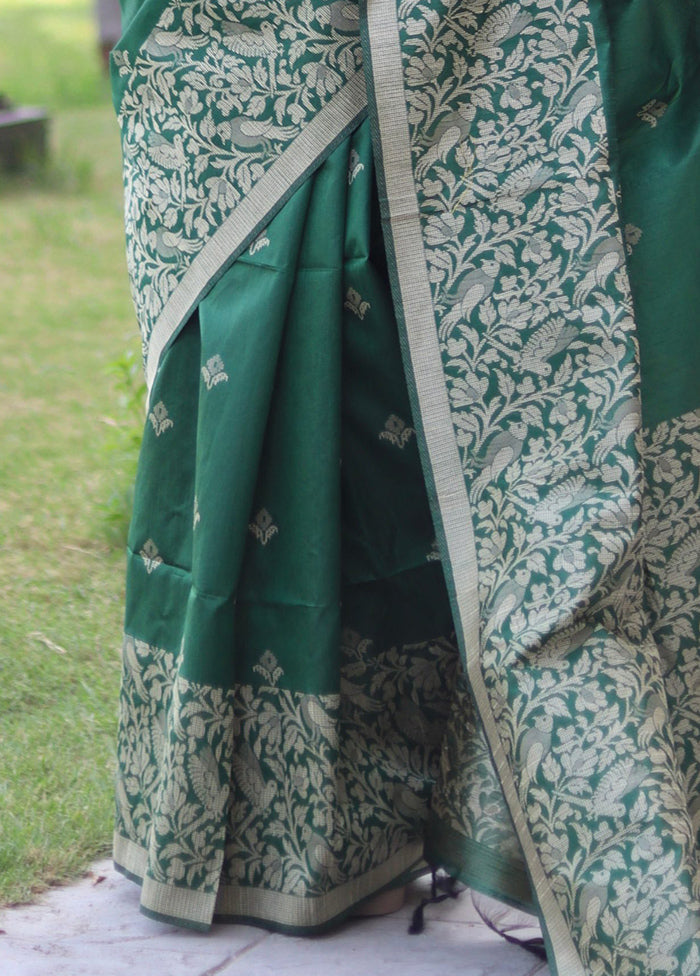 Green Spun Silk Saree With Blouse Piece Buy Cheap Inexpensive