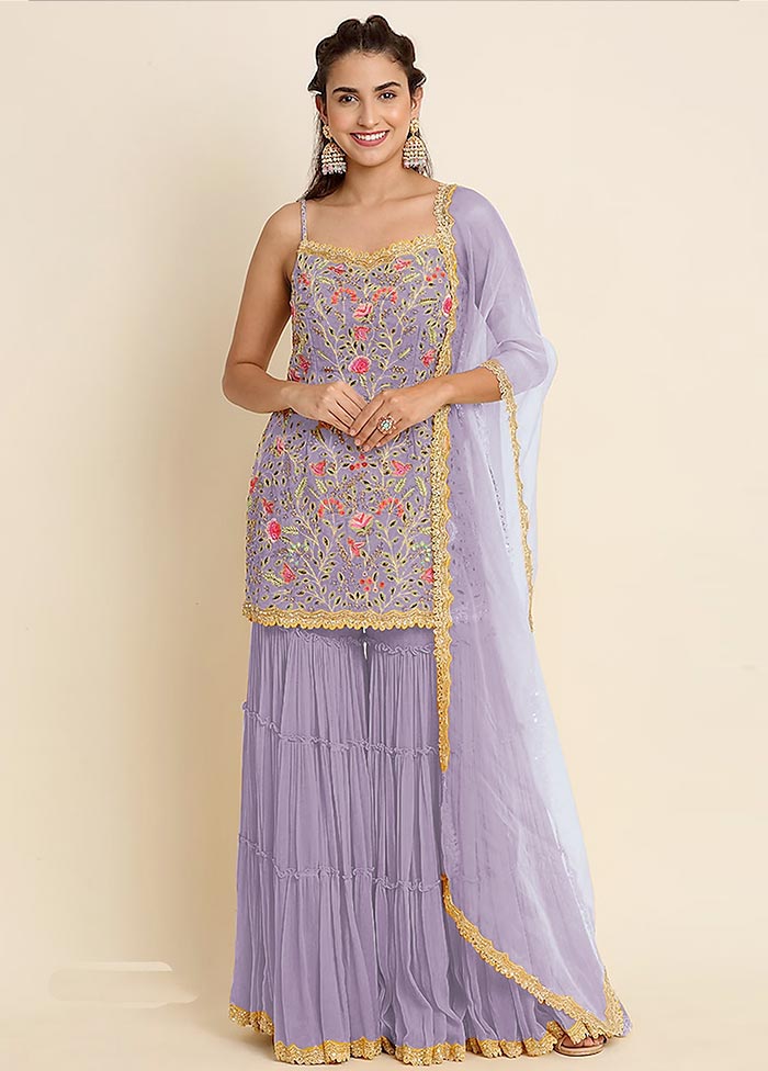 3 Pc Lavender Semi Stitched Georgette Suit Set Shop Sale Online