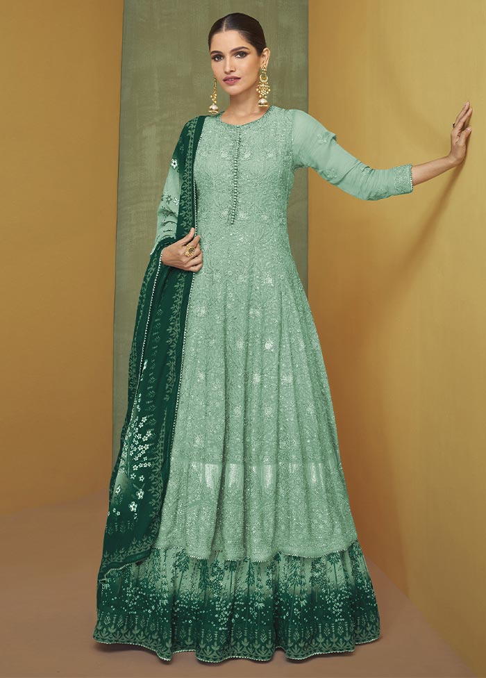 3 Pc Mint Green Semi Stitched Georgette Suit Set Buy Cheap Visit New