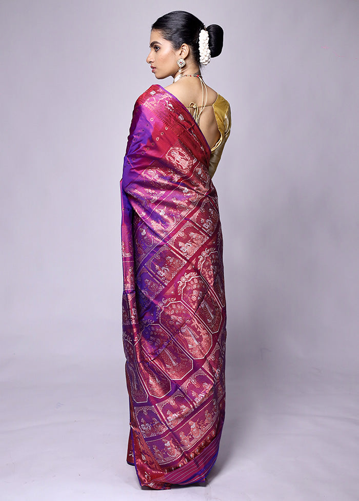 Purple Handloom Baluchari Pure Silk Saree With Blouse Piece Fashionable Online