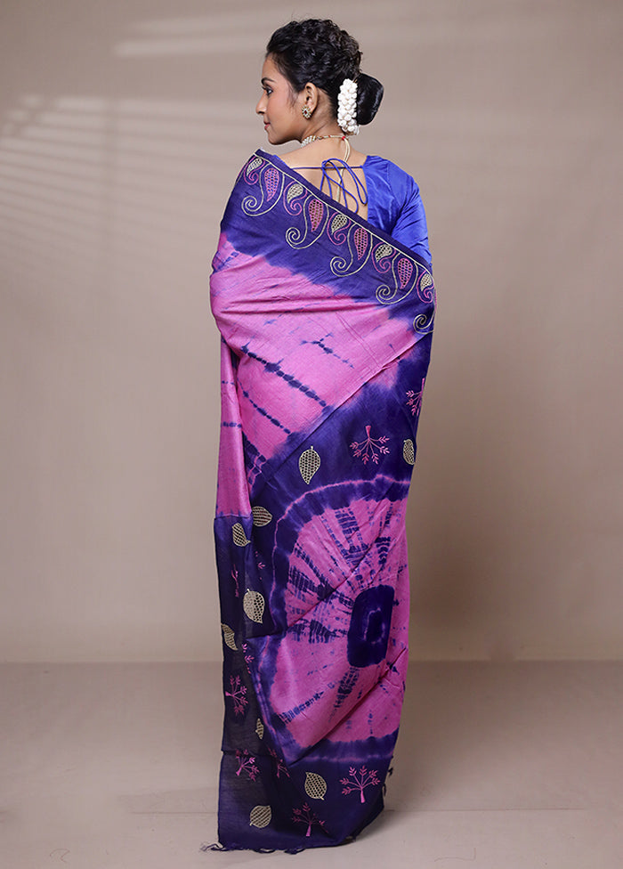 Pink Tussar Silk Saree With Blouse Piece Cheap Pices Authentic