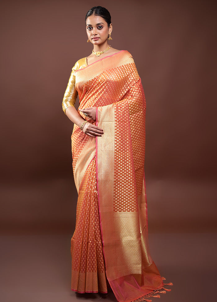 Orange Kora Silk Saree With Blouse Piece Cheap Usa Stockist