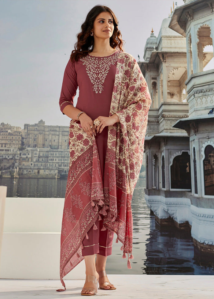 3 Pc Brown Readymade Cotton Dupatta Suit Set Best Sale For Sale