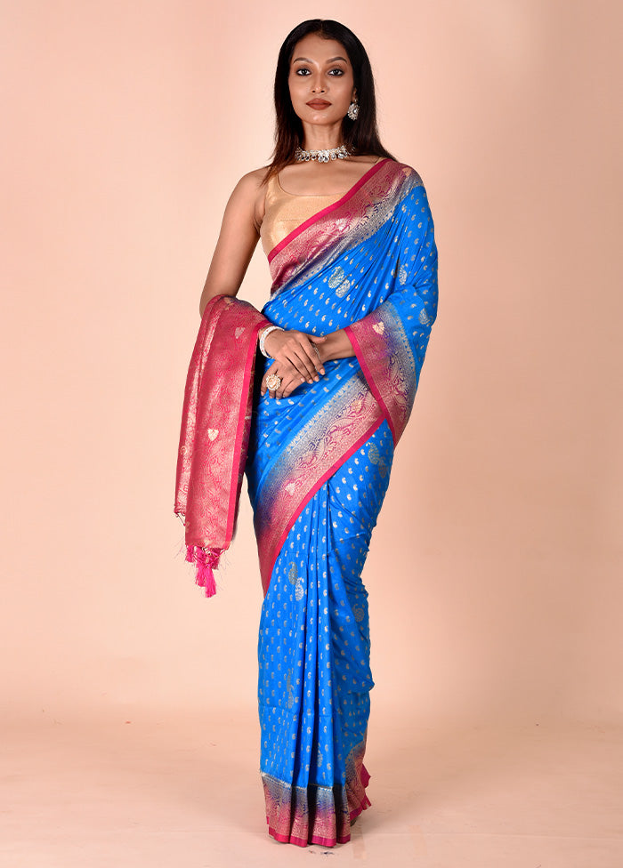 Blue Dupion Silk Saree With Blouse Piece Cheap Pice