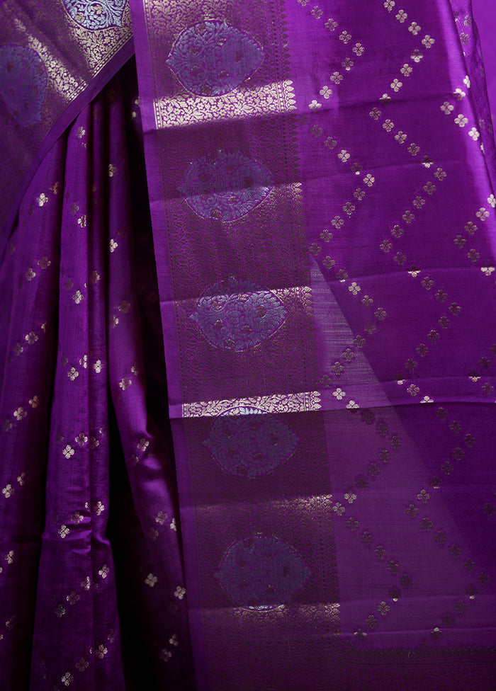 Purple Handloom Dupion Pure Silk Saree With Blouse Piece Outlet Genuine