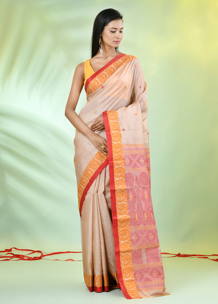 Beige Tussar Silk Texture Motifs Woven Saree Without Blouse Piece Free Shipping Fast Delivery