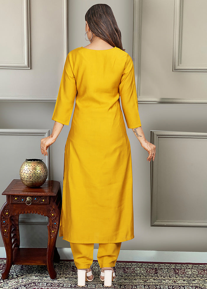 3 Pc Mustard Readymade Viscose Suit Set Cheap Sale Outlet Locations