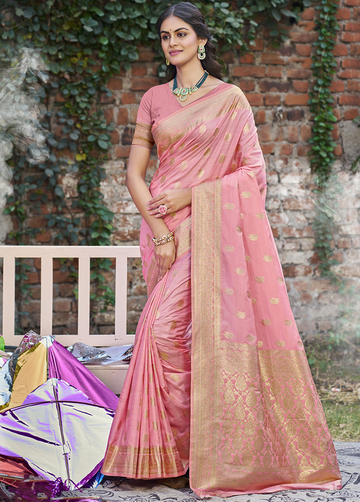 Light Pink Spun Silk Saree With Blouse Piece The Cheapest Cheap Pice