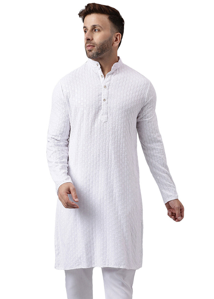 White Silk Embroidered Kurta Limited Edition Sale Online