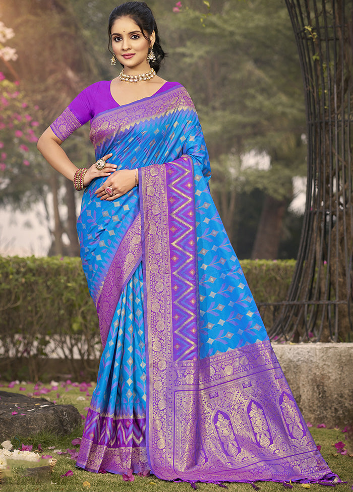 Blue Spun Silk Saree With Blouse Piece Official Online