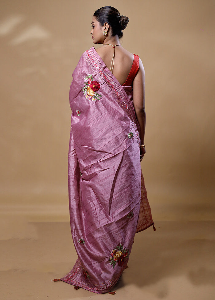 Pink Dupion Silk Saree With Blouse Piece Sale Affordable