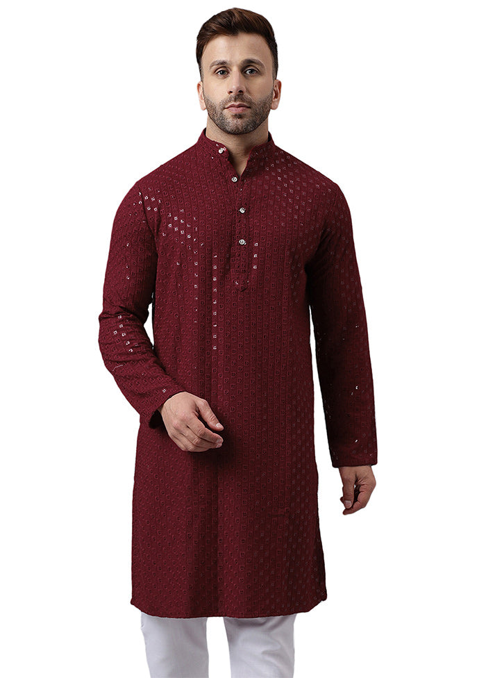 Maroon Silk Embroidered Kurta Cheap Sale Eastbay