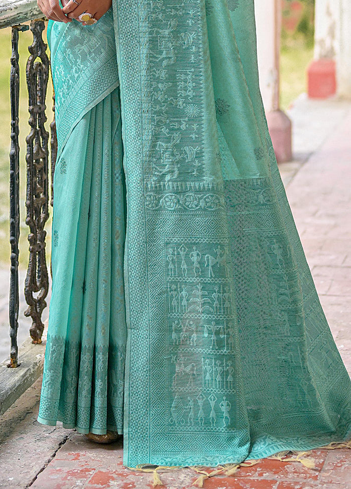 Sea Green Spun Silk Saree With Blouse Piece Sale Release Dates