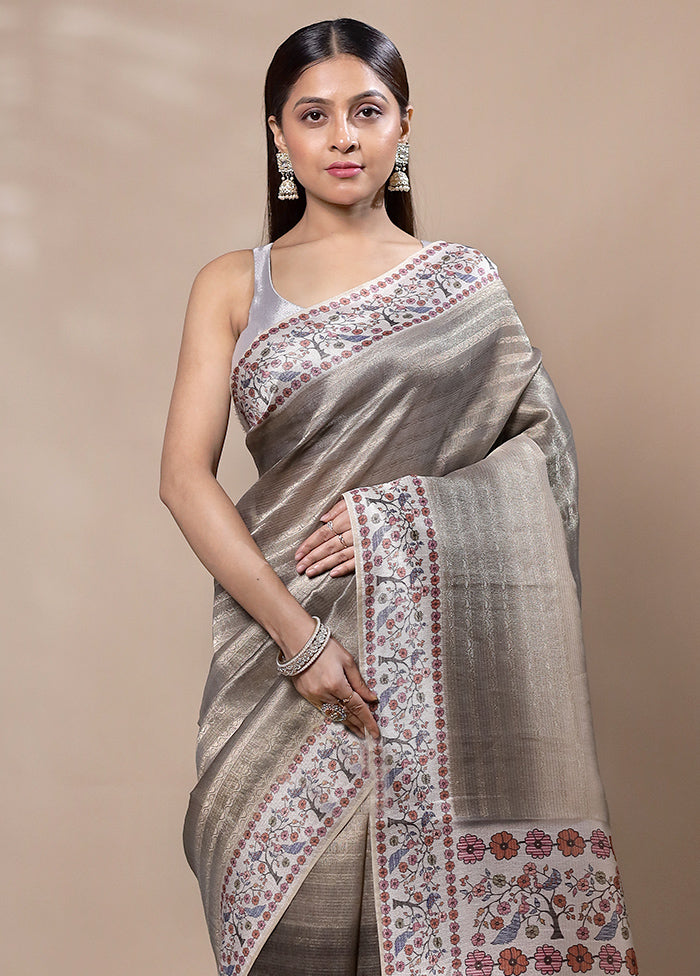 Grey Tissue Silk Saree With Blouse Piece Cheap Low Shipping