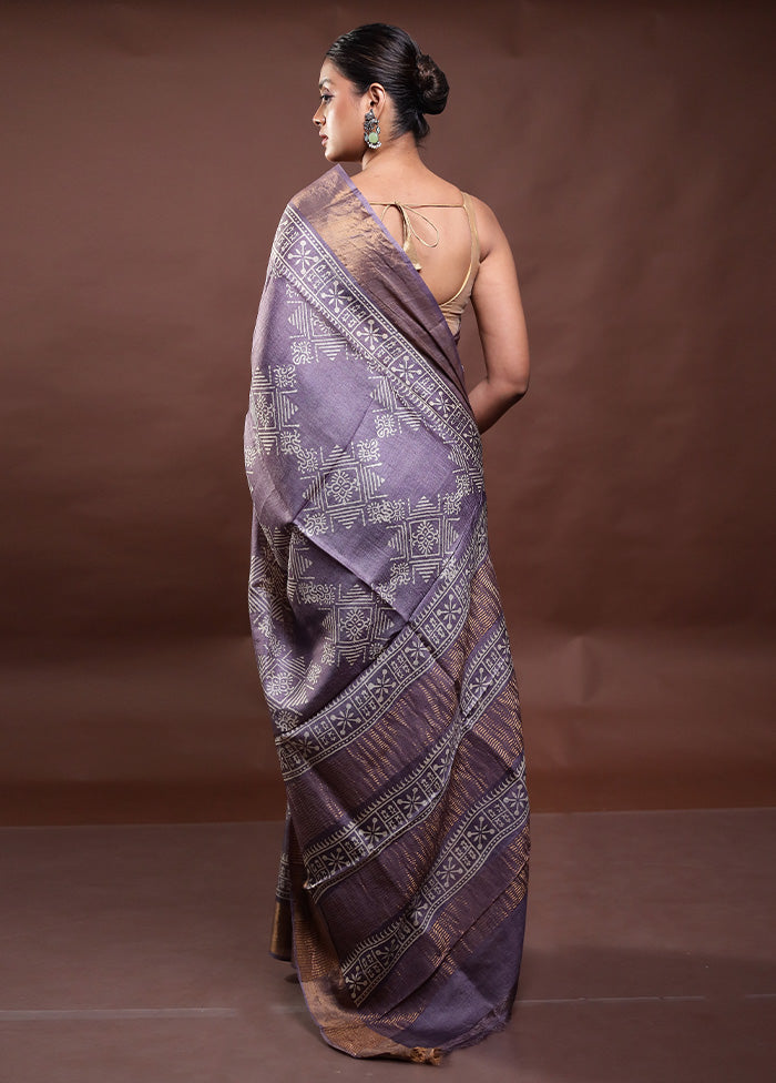 Grey Tussar Silk Saree With Blouse Piece Cheap Pice Outlet Sale