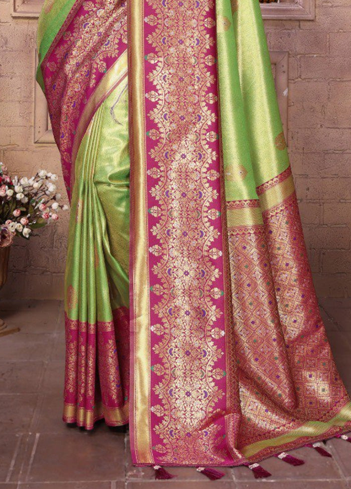 Light Green Banarasi Silk Saree With Blouse Piece Free Shipping Top Quality